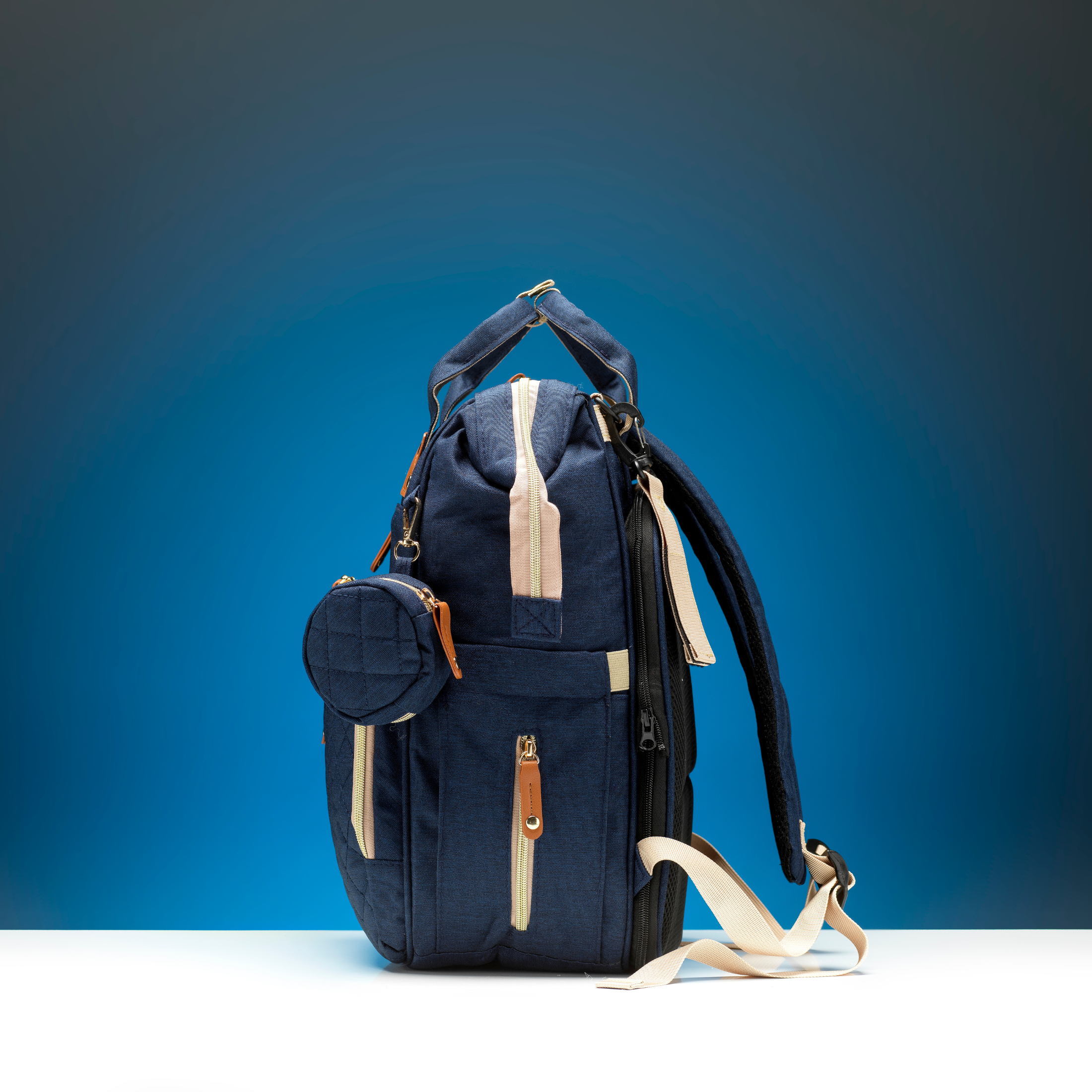 CalmBag Baby Changing Bag with Built-In Crib & Charging Port – Deep Blue